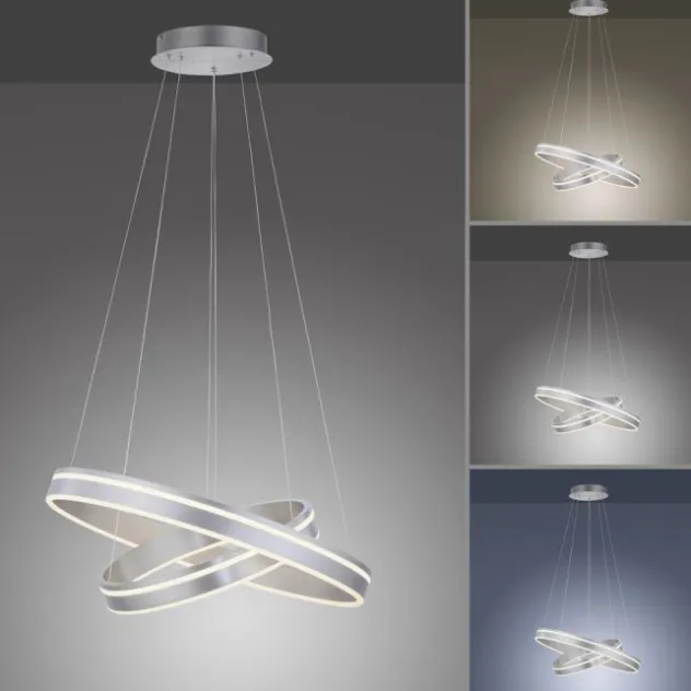 Paul Neuhaus Q VITO LED Hängelampe Smart Home silberfarbig rund doppel Ring Fernbedienung