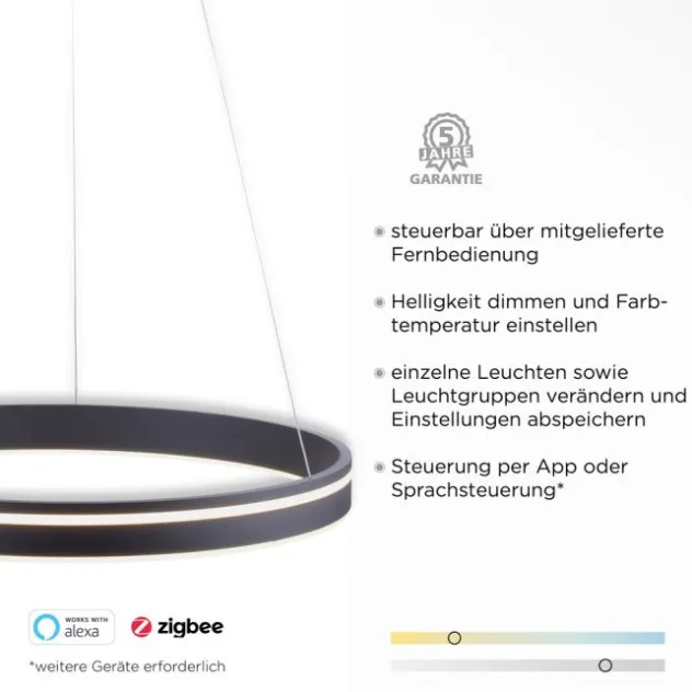 Paul Neuhaus, Q-VITO, LED-Pendelleuchte, anthrazit, Ø 59cm, dimmbar, Smart Home