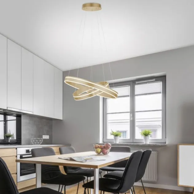 Paul Neuhaus Q VITO LED Pendelleuchte Smart Home messing matt rund doppel Ring Fernbedienung