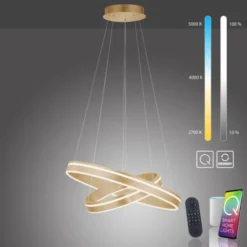Paul Neuhaus Q VITO LED Pendelleuchte Smart Home messing matt rund doppel Ring Fernbedienung