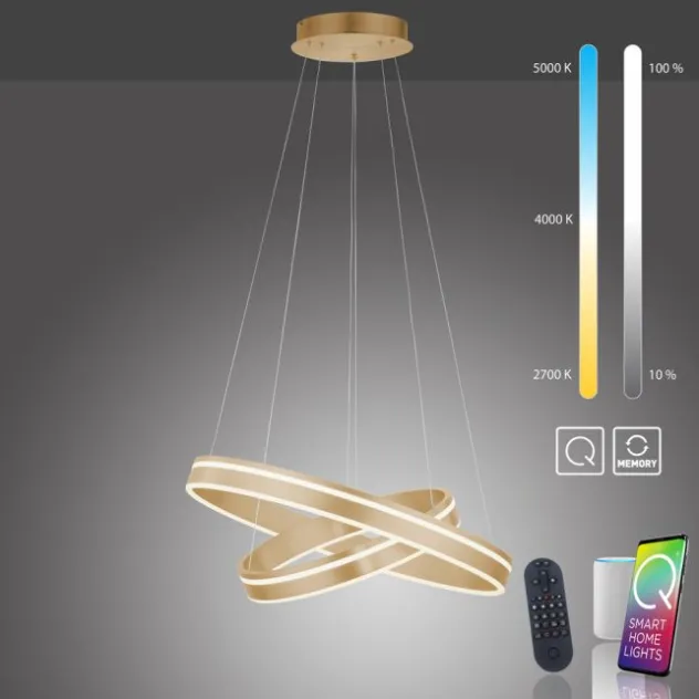 Paul Neuhaus Q VITO LED Pendelleuchte Smart Home messing matt rund doppel Ring Fernbedienung