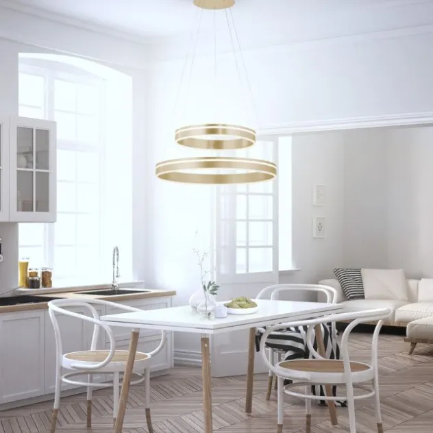 Paul Neuhaus Q VITO LED Pendelleuchte Smart Home messing matt rund doppel Ring Fernbedienung