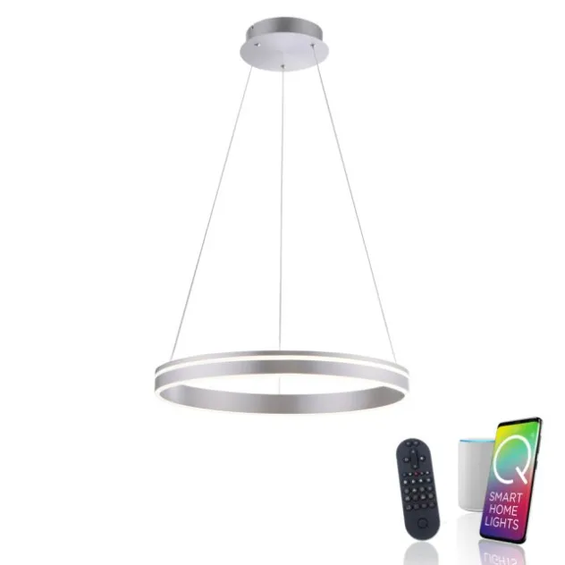 Paul Neuhaus, Q-VITO, LED-Pendelleuchte, rund, Ø 59cm, silbermatt, Smart Home