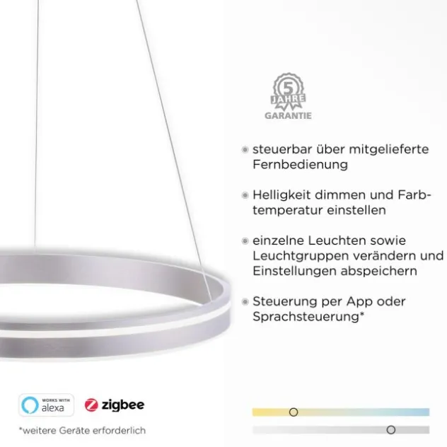 Paul Neuhaus, Q-VITO, LED-Pendelleuchte, rund, Ø 59cm, silbermatt, Smart Home