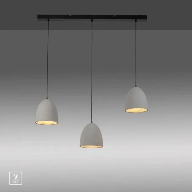 Pendelleuchte, betonfarben, E27, Schirm, 3-flammig, IP20