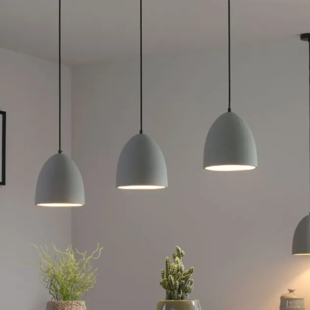 Pendelleuchte, betonfarben, E27, Schirm, 3-flammig, IP20