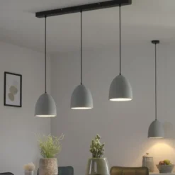 Pendelleuchte, betonfarben, E27, Schirm, Innenleuchte, IP20