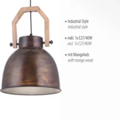 Pendelleuchte, braun, rustikal, Industrial Stil, modern, E27 Fassung