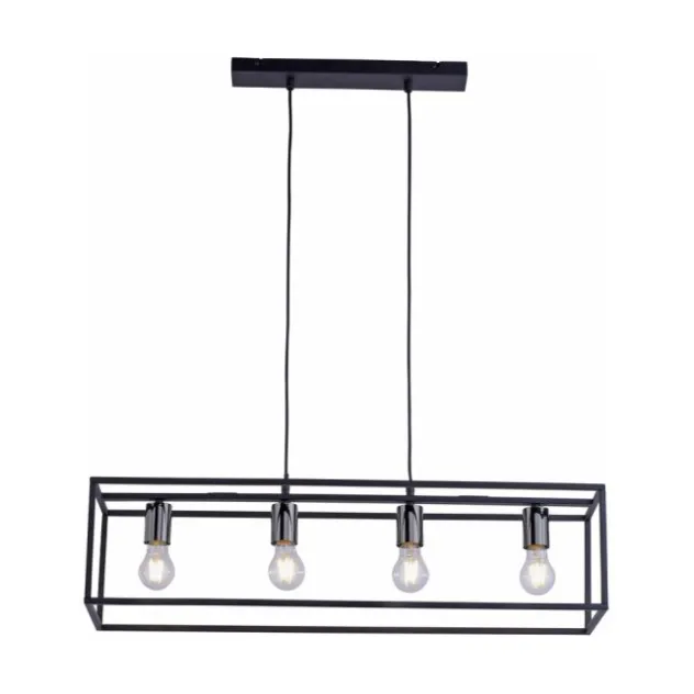 Pendelleuchte, 4-flammig, schwarz, Retro-Design, E27 Fassung, modern