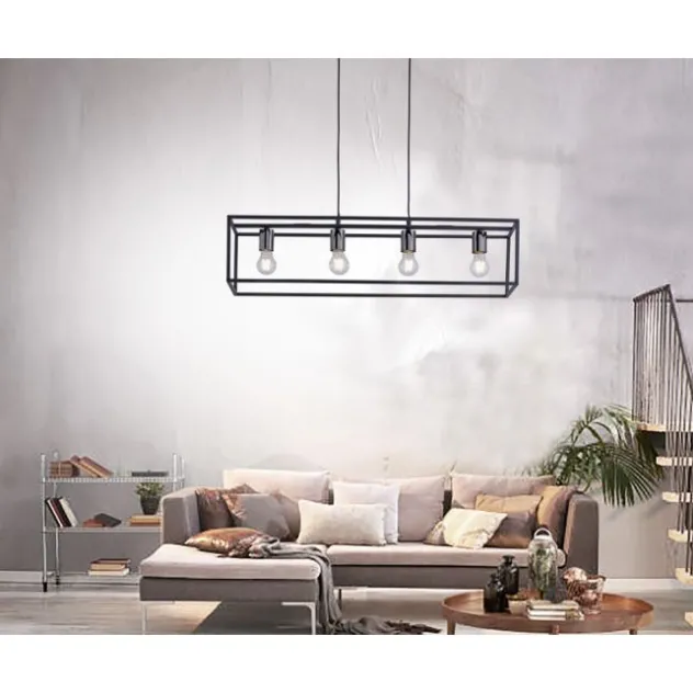 Pendelleuchte, 4-flammig, schwarz, Retro-Design, E27 Fassung, modern