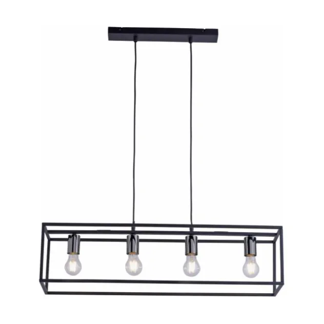 Pendelleuchte, 4-flammig, schwarz, Retro-Design, E27 Fassung, modern