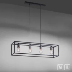 Pendelleuchte, 4-flammig, schwarz, Retro-Design, E27 Fassung, modern
