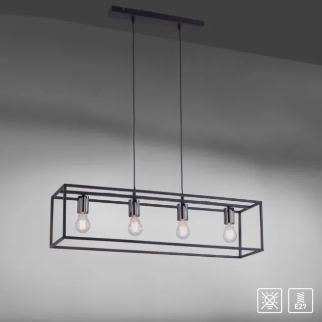 Pendelleuchte, 4-flammig, schwarz, Retro-Design, E27 Fassung, modern