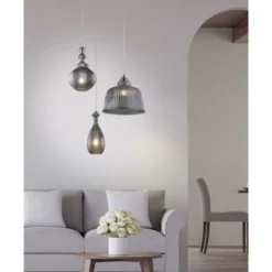 Pendelleuchte, Glas, rauchfarben, oval, Retro Stil, E27 Fassung, modern