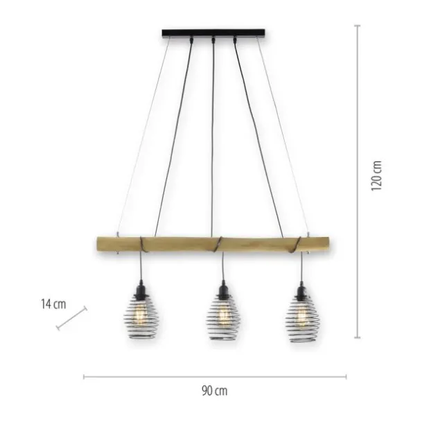 Pendelleuchte, holz-natur, 3-flammig, E27, höhenverstellbar