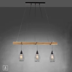 Pendelleuchte, holz-natur, 3-flammig, E27, höhenverstellbar