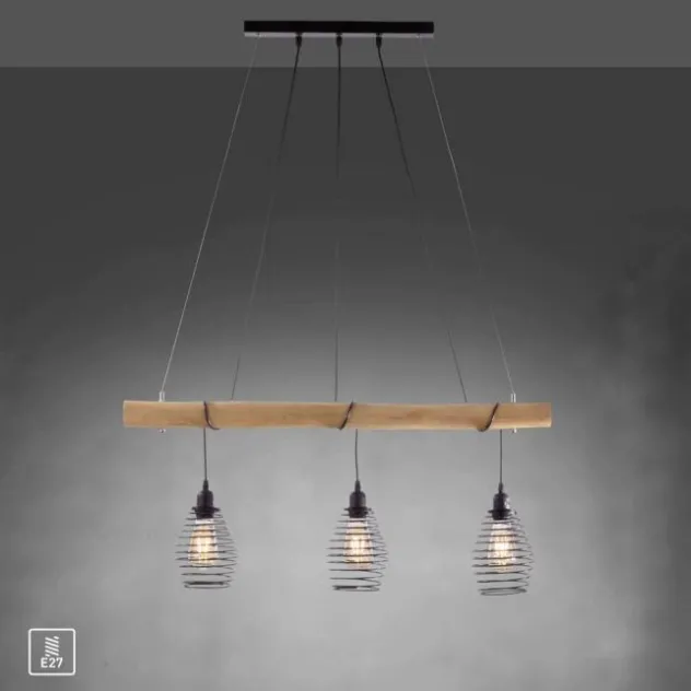 Pendelleuchte, holz-natur, 3-flammig, E27, höhenverstellbar