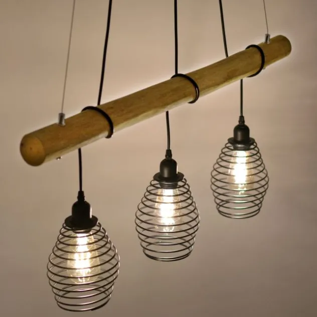 Pendelleuchte, holz-natur, 3-flammig, E27, höhenverstellbar