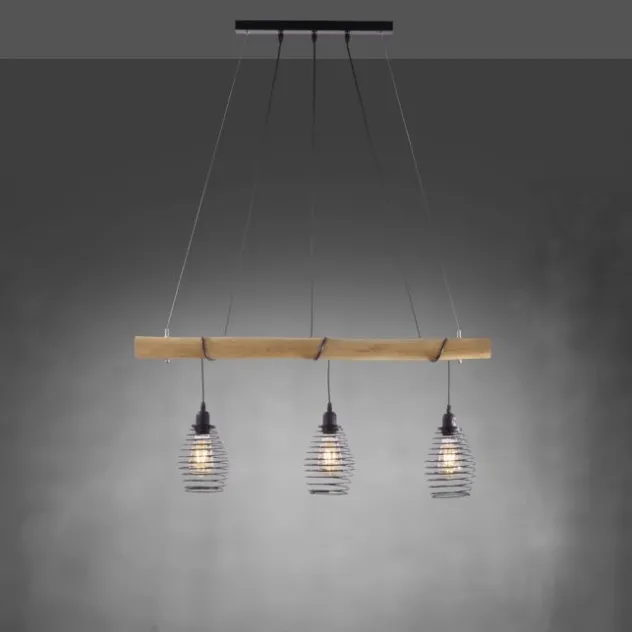 Pendelleuchte, holz-natur, 3-flammig, E27, höhenverstellbar