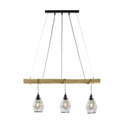 Pendelleuchte, holz-natur, 3-flammig, E27, höhenverstellbar