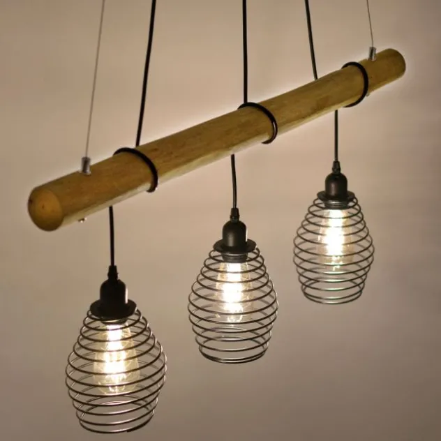 Pendelleuchte, holz-natur, 3-flammig, E27, höhenverstellbar