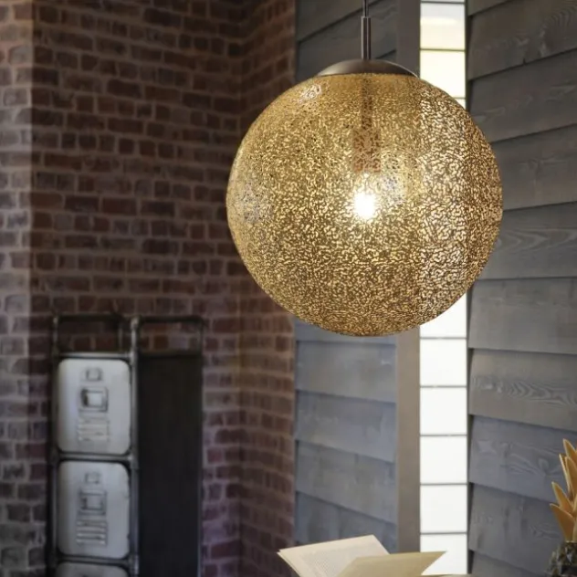 Pendelleuchte, Kugelform, Ø 40cm, goldfarben, brüniert, E27