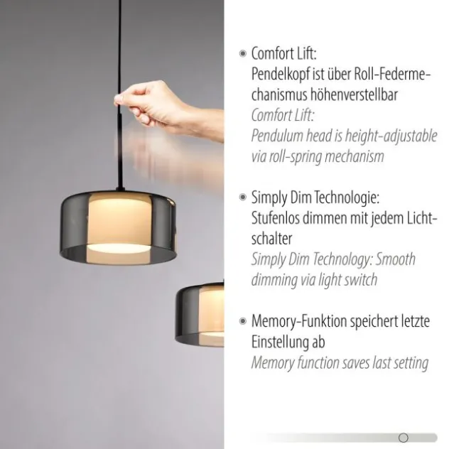 Pendelleuchte LED RIKA 7 flammig schwarz Comfort Lift Simply Dim
