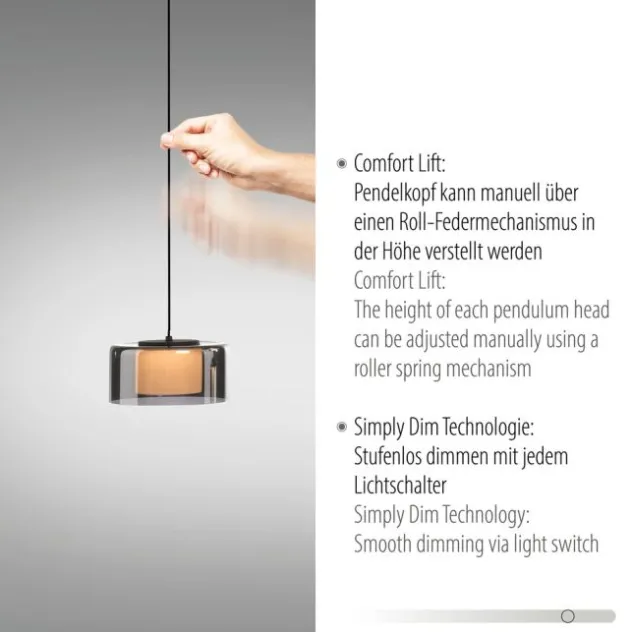 Pendelleuchte LED RIKA 3 flammig schwarz Comfort Lift Simply Dim