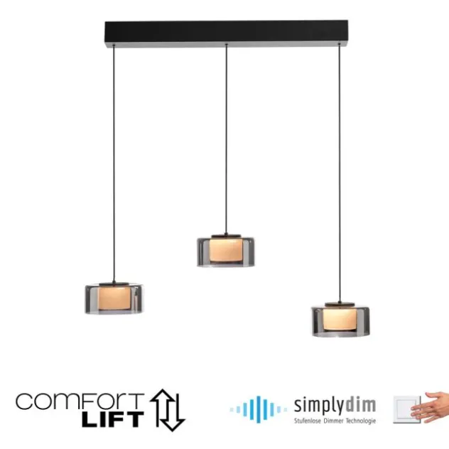 Pendelleuchte LED RIKA 3 flammig schwarz Comfort Lift Simply Dim