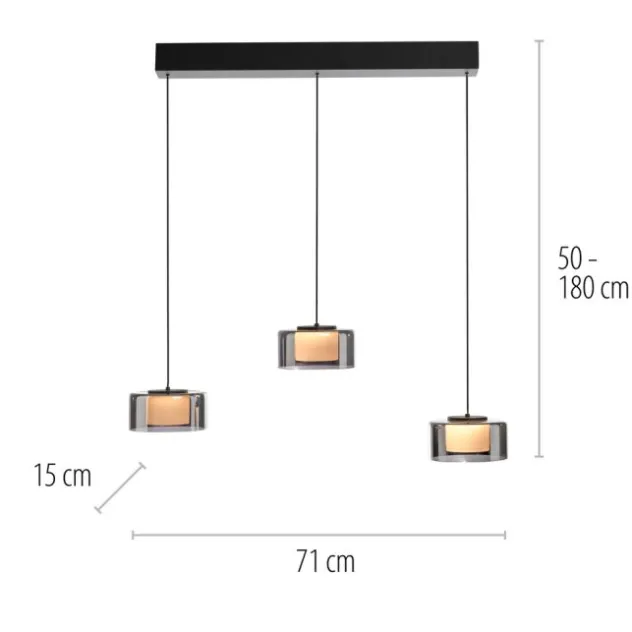 Pendelleuchte LED RIKA 3 flammig schwarz Comfort Lift Simply Dim