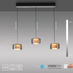 Pendelleuchte LED RIKA 3 flammig schwarz Comfort Lift Simply Dim