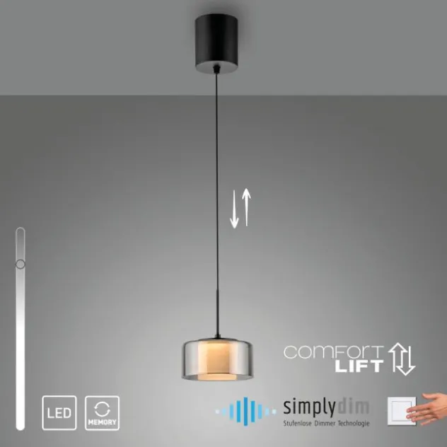 Pendelleuchte LED RIKA 1 flammig schwarz Comfort Lift Simply Dim