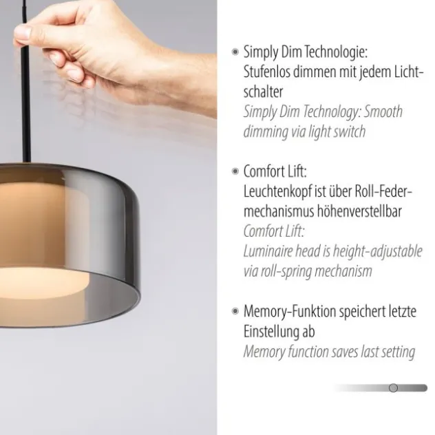 Pendelleuchte LED RIKA 1 flammig schwarz Comfort Lift Simply Dim