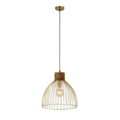 Pendelleuchte, messing, Ø 40cm, Mangoholz, Industrial-Look,