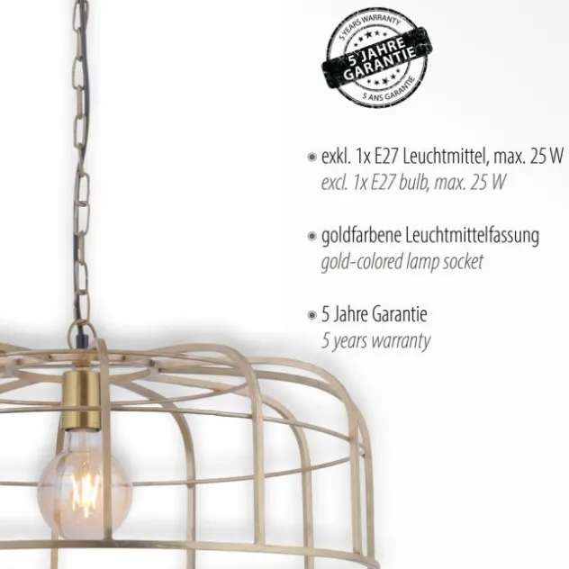 Pendelleuchte, messing-matt, E27 Fassung, schicker Retrolook