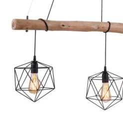 Pendelleuchte modern, Holz, schwarz, 3-flammig, Drahtkörbe, E27 Fassung