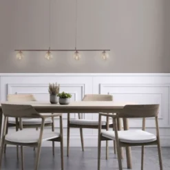 Pendelleuchte, rostfarben, 4 goldfarbene Leuchtköpfe, Landhaus-Stil, modern