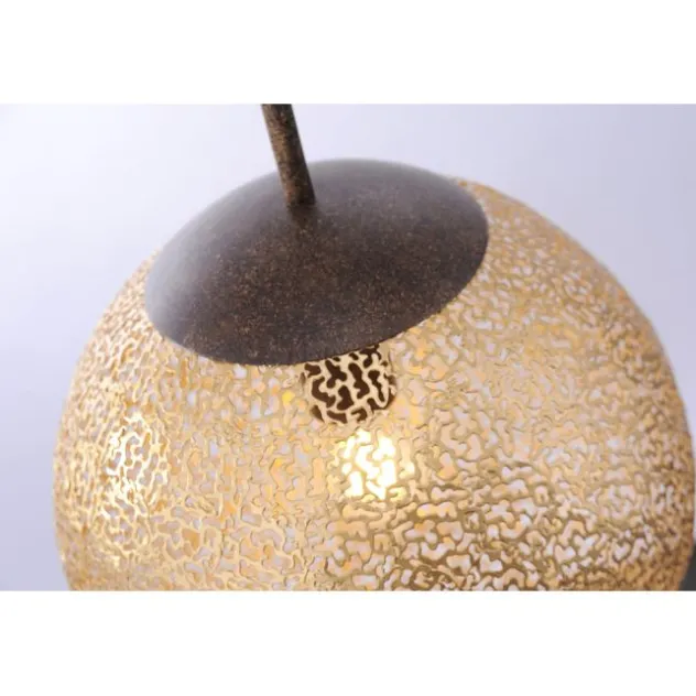 Pendelleuchte, rost-gold, Kugelform, E27 Fassung, lichtdurchlässiges Muster