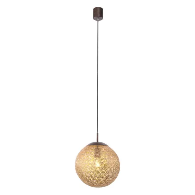 Pendelleuchte, rost-gold, Kugelform, E27 Fassung, lichtdurchlässiges Muster