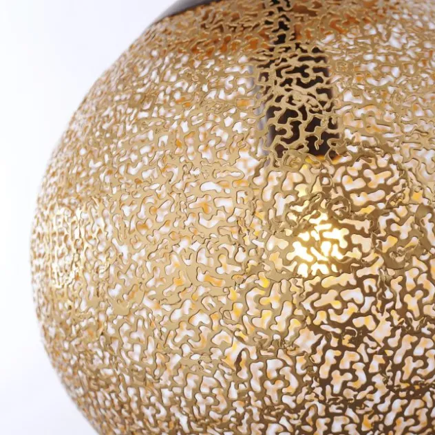 Pendelleuchte, rost-gold, Kugelform, E27 Fassung, lichtdurchlässiges Muster