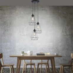 Pendelleuchte, schwarz, drei Metallkörbe, modern, Retro Stil, E27 Fassung