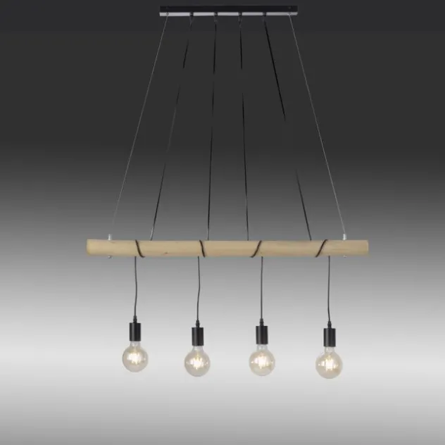 Pendelleuchte, schwarz, holz, dimmbar, E27, IP20, warmweiß