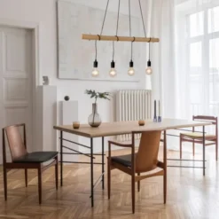 Pendelleuchte, schwarz, holz, dimmbar, E27, IP20, warmweiß