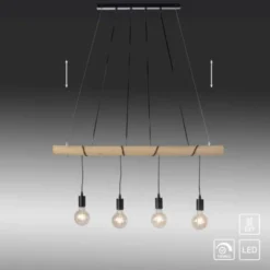 Pendelleuchte, schwarz, holz, dimmbar, E27, IP20, warmweiß