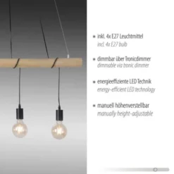 Pendelleuchte, schwarz, holz, dimmbar, E27, IP20, warmweiß