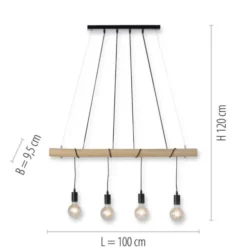 Pendelleuchte, schwarz, holz, dimmbar, E27, IP20, warmweiß