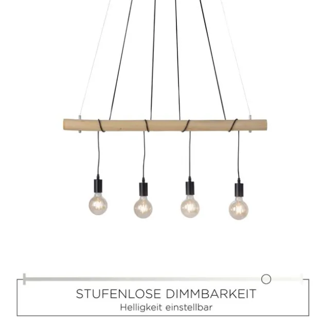 Pendelleuchte, schwarz, holz, dimmbar, E27, IP20, warmweiß