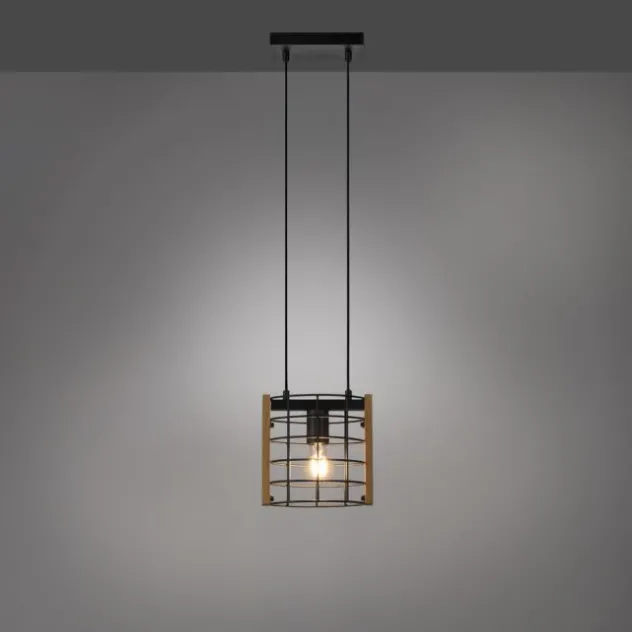 Pendelleuchte schwarz Industrial Style Holz Metall