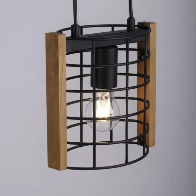 Pendelleuchte schwarz Industrial Style Holz Metall