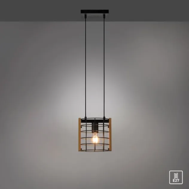 Pendelleuchte schwarz Industrial Style Holz Metall